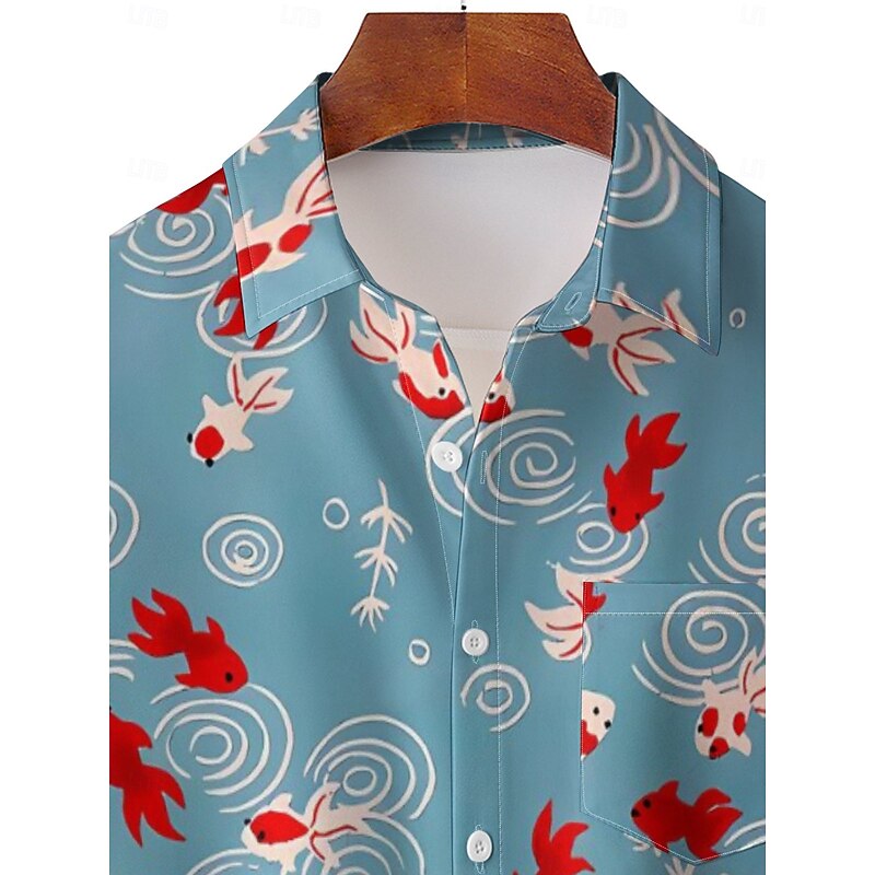 Men's Tropical Fish Summer Hawaiian Shirt Aloha Shirt Printed Shirts Short Sleeves Shirt Shirt Collar Casual Going out Weekend Beige M L XL3