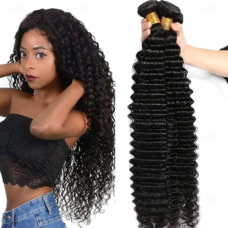 Deep Wave Bundles Human Hair Extensions Real Human Hair Brazilian Human Hair Bundles 100% Curly Bundles Human Hair