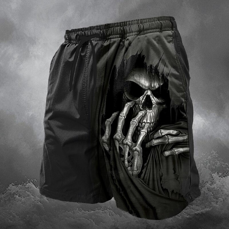 Men's Shorts Summer Shorts Casual Shorts Drawstring Pocket Elastic Waist Skull Halloween Costumes Soft Breathable Short Casual Daily Holiday Fashion Streetwear Black Micro-elastic