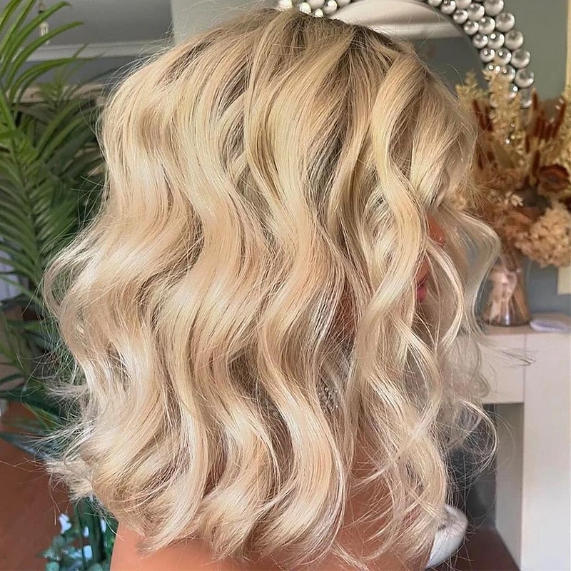 Unprocessed Virgin Hair 13x4 Lace Front Wig Short Bob Middle Part Brazilian Hair Wavy Blonde Multi-color Wig 130% 150% Density with Baby Hair Ombre Hair 100% Virgin For Women Long Human Hair Lace Wig3