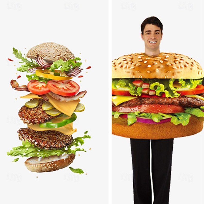 Hamburger Halloween Cosplay Costume Funny Costumes Carnival Costume Cosplay Adults' Men's Women's Carnival Masquerade Mardi Gras Performance Party Halloween Easy Halloween Costumes Dress Up3