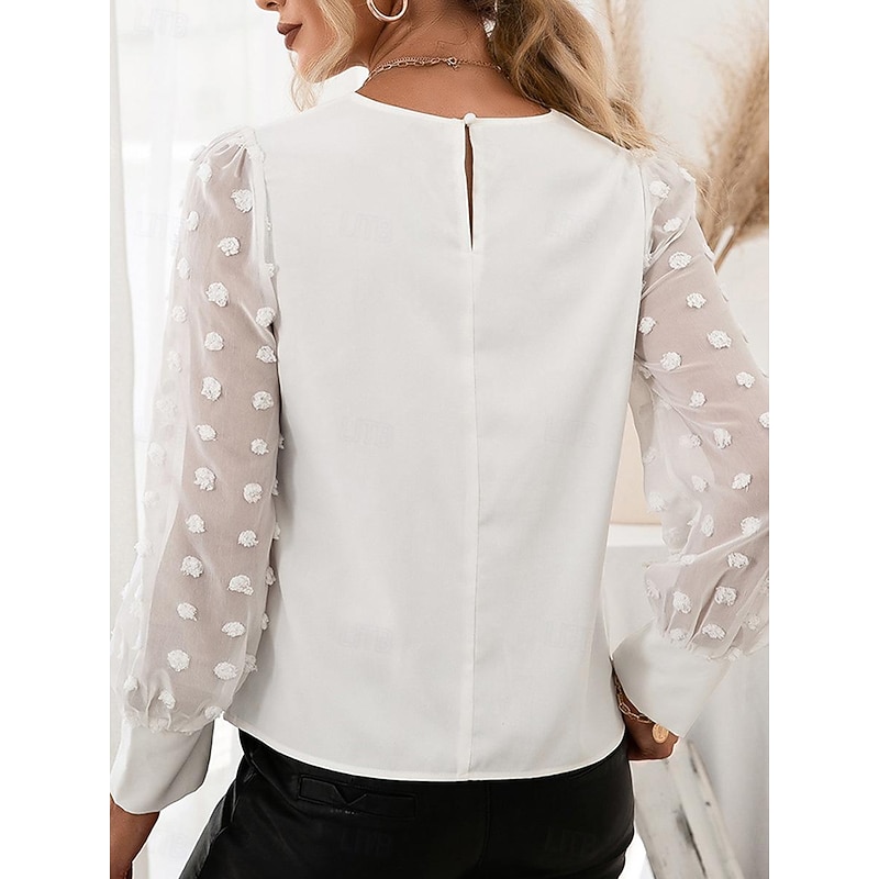 Women's Blouse Chiffon Elegant Modern Solid Color Patchwork Bishop Sleeve Long Sleeve Crew Neck Work Daily Black White Navy Blue Summer Spring Fall3