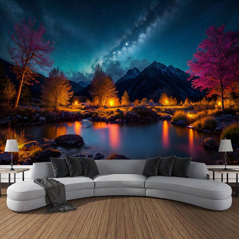 Nature Stars Sky Hanging Tapestry Wall Art Large Tapestry Mural Decor Photograph Backdrop Blanket Curtain Home Bedroom Living Room Decoration2
