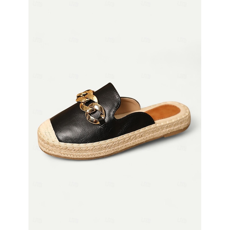 Women's Espadrille Mules with Gold Chain Detail – Casual Slip-On Flats for Summer Beach and Daily Wear 8