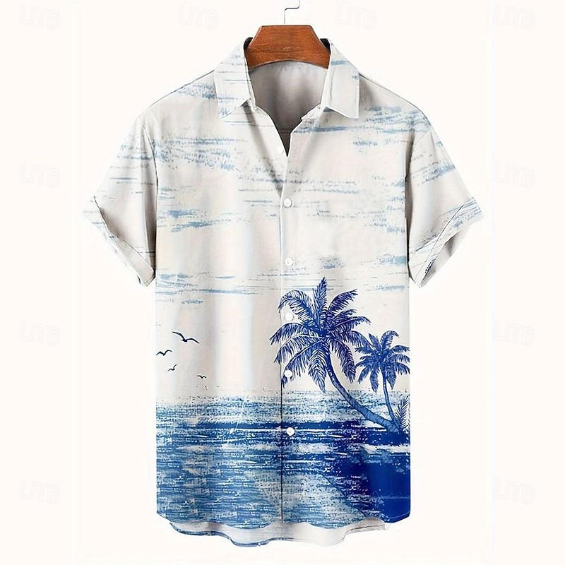 Men's Coconut Tree Palm Tree Tropical Plants Summer Hawaiian Shirt Aloha Shirt Printed Shirts Short Sleeve Shirt Turndown Casual Resort Outdoor Vacation Home White S M L2
