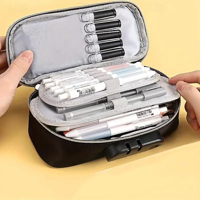Password Lock Pen Bag Large Capacity Four-layer Multi-functional Stationery Bag in Primary School Students Simple Anti-theft Pencil Case4