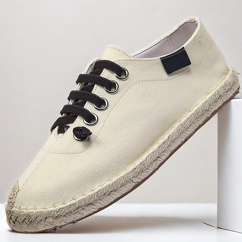 Men's Casual Canvas Lace-Up Espadrilles - Lightweight Breathable Sneakers for Summer and Outdoor Activities
