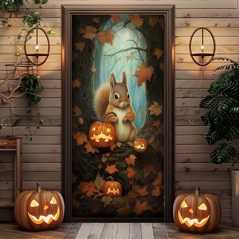 Halloween Door Decorations Halloween Door Covers Black Cat Pumpkin Door Tapestry Door Curtain Decoration Backdrop Door Banner for Front Door Farmhouse Holiday Party Decor Supplies3