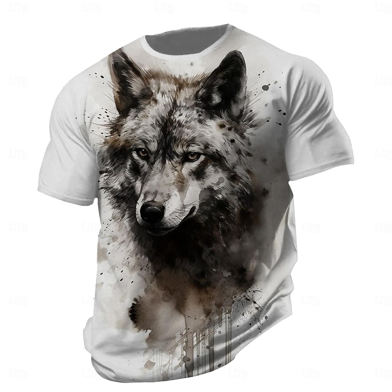 Men's Wolf Tiger T Shirt Short Sleeve T shirt 3D Print Crew Neck Shirt Fashion Designer Street Daily Sports Black White Gray Summer Spring Clothing Apparel S M L XL 2XL 3XL4