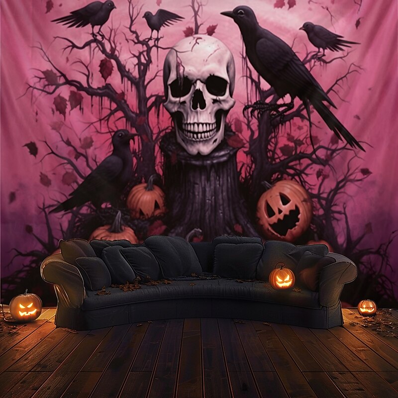 Pink Halloween Decorations Skll Hanging Tapestry Wall Art Large Tapestry Mural Decor Photograph Backdrop Blanket Curtain Home Bedroom Living Room Decoration Crow2