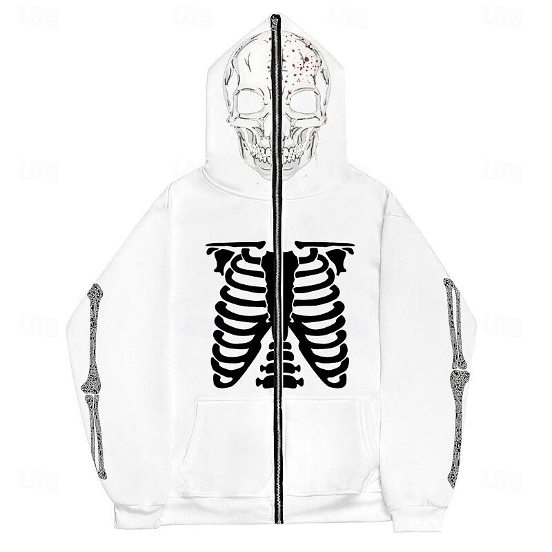 Halloween Skeleton Skull Hoodie Outerwear Zip-Up Hoodie For Men's Women's Adults' Halloween Carnival Hot Stamping Party Casual Daily2