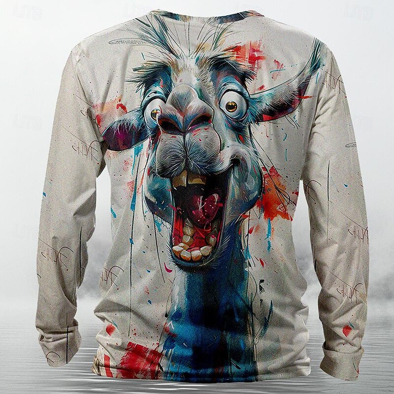 Men's Funny Alpaca T Shirt Henley Shirt Long Sleeve T shirt 3D Print Crew Neck Shirt Designer Retro Vintage Street Casual Daily White Summer Spring Fall Clothing Apparel S M L XL XXL 3XL2