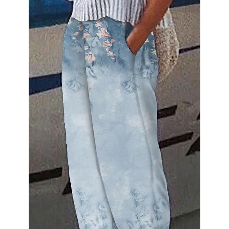 Women's Cotton Linen Pants Baggy Pants Linen Like Vacation Designer Ankle-Length Mid Waist Polka Dot Flower / Floral Side Pockets Baggy Print Comfort Micro-elastic Casual Daily2