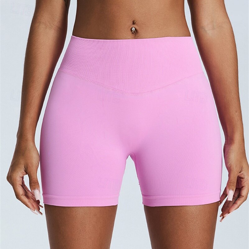 Women's Gym Shorts Yoga Shorts Workout Shorts Elastic Waistband High Waist Pilates Gym Workout Workout Shorts Solid Color Black Pink Orange Sports Activewear Stretchy Slim3