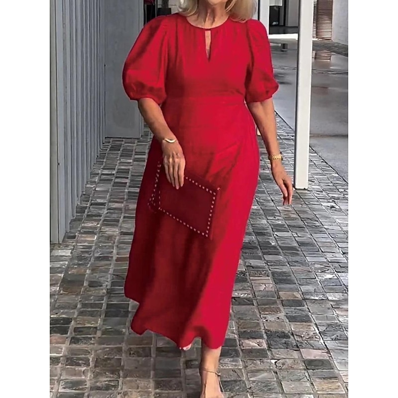 Women's Black White Red Summer Spring Maxi Dress Casual Dress Formal Dress Basic Modern Casual Daily Weekend Loose Fit Plain Stand Collar