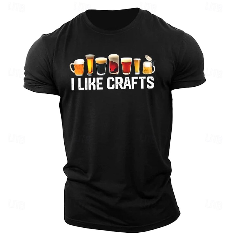 Men's Letter Printed Beer T Shirt Tee Top Cotton Short Sleeve Graphic Shirt Black White Comfortable Tee Street Sports Outdoor Fashion Designer Clothing