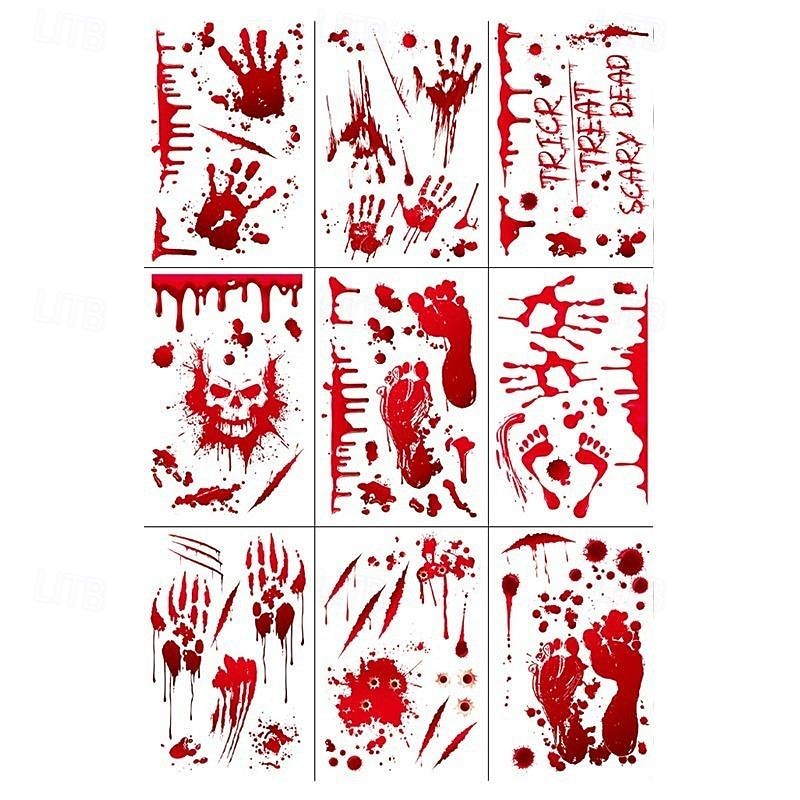95 PCS Halloween decorations Blood handprint wall stickers cross border small size Halloween party background decoration static stickers3