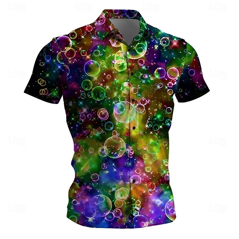 Men's Geometric Pattern Shirt Button Up Shirt Short Sleeve Casual Vacation Daily Summer Turndown Button Up 3D Print Yellow Purple Green3
