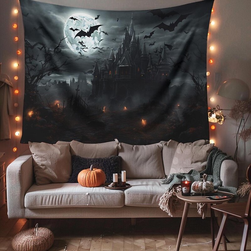 Halloween Decorations Hanging Tapestry Jack O Lantern Pumpkin Graveyard Wall Art Large Tapestry Mural Decor Photograph Backdrop Blanket Curtain Home Bedroom Living Room3