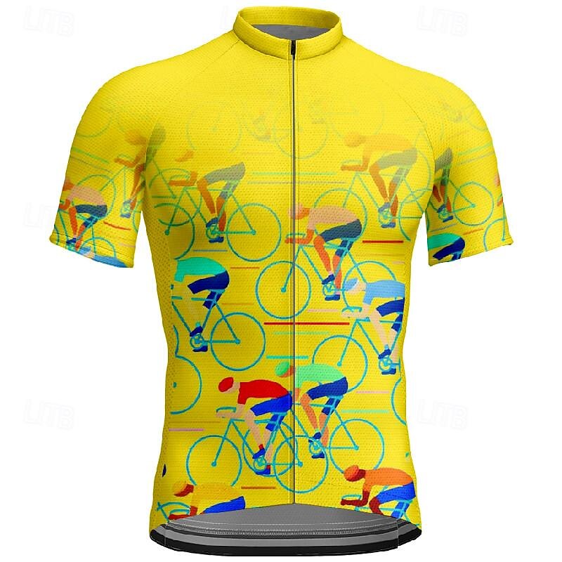 Men's Cycling Jersey Graphic Short Sleeve Bike Tee Tshirt Jersey with 3 Rear Pockets Mountain Bike MTB Quick Dry Anatomic Design Wicking Breathable Sports Black Yellow Red Clothing Apparel