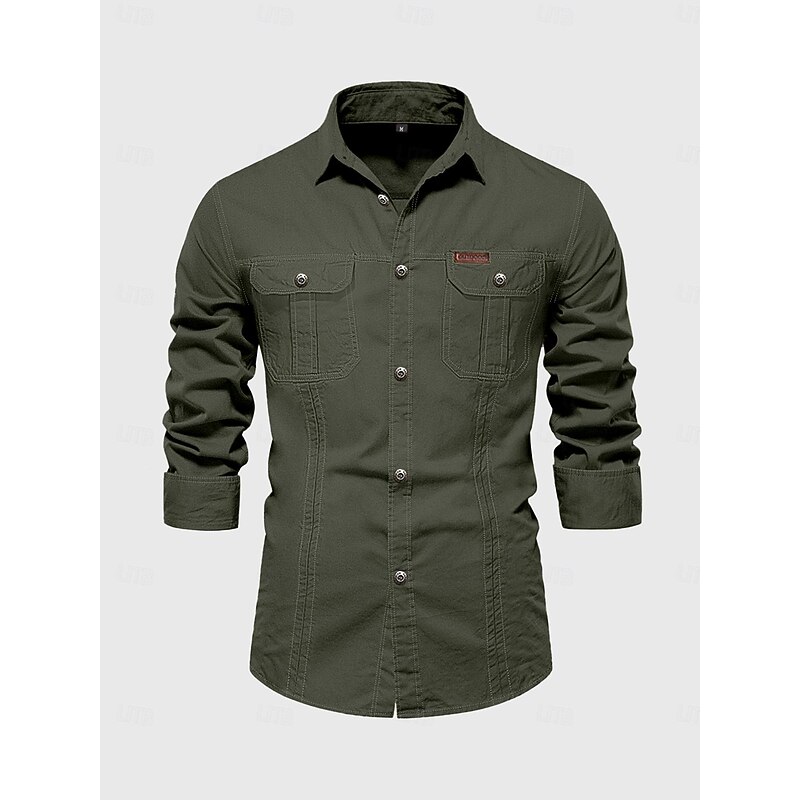 Men's Shirt Button Up Shirt Casual Shirt Work Shirt Cargo Shirt Navy Blue Green khaki Beige Long Sleeve Plain Collar Street Daily Front Pocket Clothing Apparel Fashion Casual Comfortable3