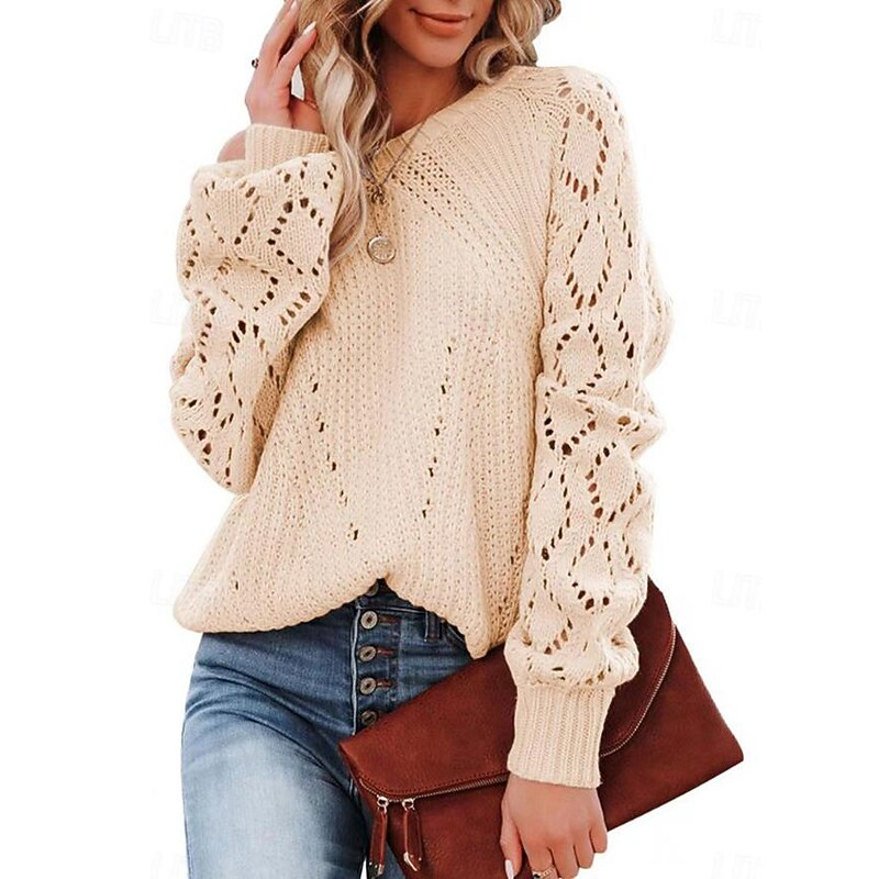 Women's Sweater Stylish Solid Color Crochet One Shoulder Knitted Half Sleeve Regular Tops Knit Daily White Pink Spring Fall3