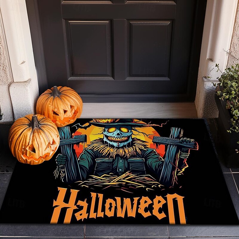 Halloween Decorations Graveyard Scarecrow Doormat Kitchen Mat Floor Mat Non-Slip Area Rug Oil Proof Rug Indoor Outdoor Mat Bedroom Decor Bathroom Mat Entrance Rug
