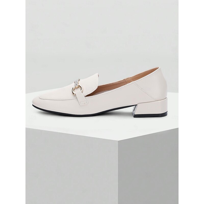 Women's White Leather Loafers with Decorative Chain - Elegant and Comfortable Slip-On Shoes for Office and Casual Wear3