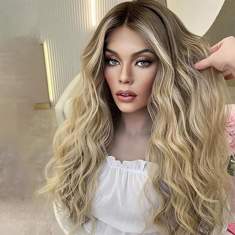 Remy Human Hair 13x4 Lace Front Wig Free Part Brazilian Hair Water Wave Blonde Wig 130% 150% Density with Baby Hair Ombre Hair Highlighted / Balayage Hair 100% Virgin For Women Long Human Hair Lace4