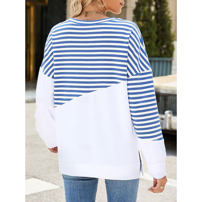Women's Sweatshirt Casual Striped Dailywear Crew Neck Print Long Sleeve Black Red Blue Green Spring Fall2