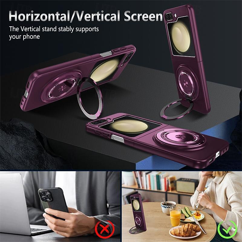 Phone Case For Samsung Galaxy Z Flip 7 Z Flip 6 Z Flip 5 Magnetic Adsorption with Stand Holder Support Wireless Charging Shockproof PC2