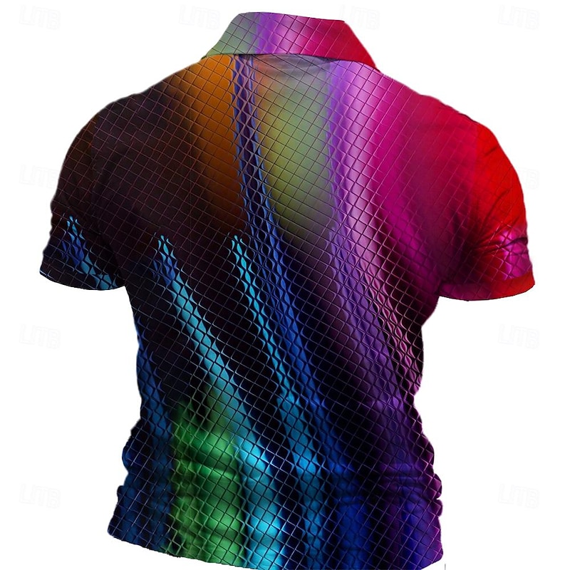 Men's Graphic Neon Polo Shirts Golf Shirt Short Sleeve Polo Shirts Collared Shirts Vacation Wear Rave Wear Party Outfits Buttons 3D Print Spring & Summer Red2