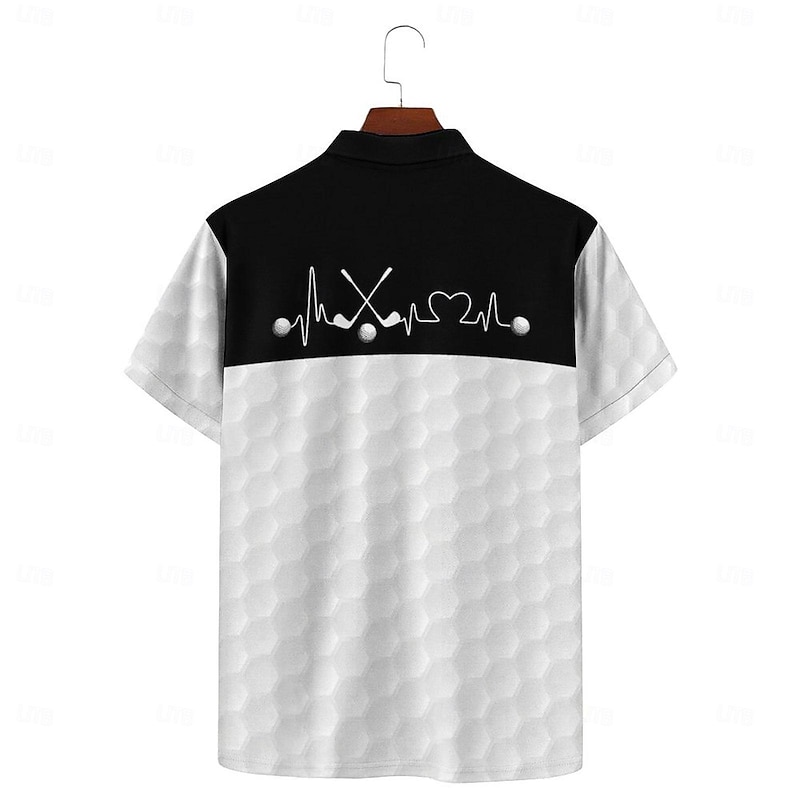 2024 Summer New Style Cross-border European and American 3D Printed Personalized Electrocardiogram Golf Loose Men's Short Sleeve POLO3