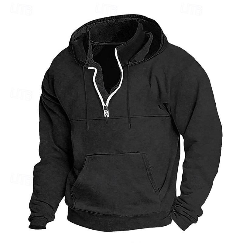 Men's Hoodie Quarter Zip Hoodie Apricot Black Navy Blue Dark Gray Hooded Plain Pocket Sports & Outdoor Daily Holiday Polyester Streetwear Basic Casual Spring &  Fall Clothing Apparel Hoodies4