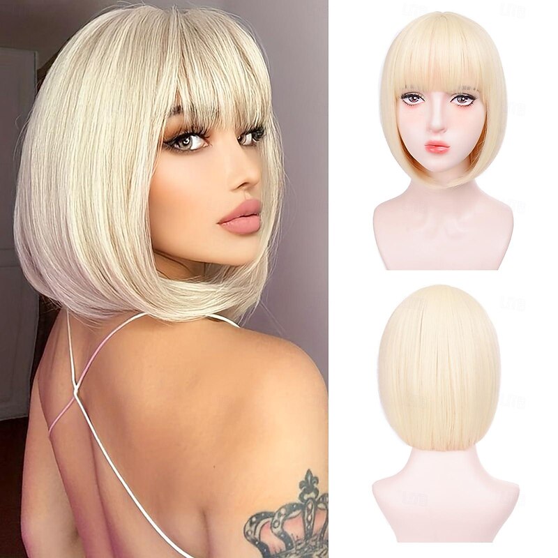 Bob Wigs for Women Bob Wig With Bangs Super Soft and Easy to Wear Straight Bob Wig, Colorful Synthetic Wig for Daily, Cosplay, Carnival