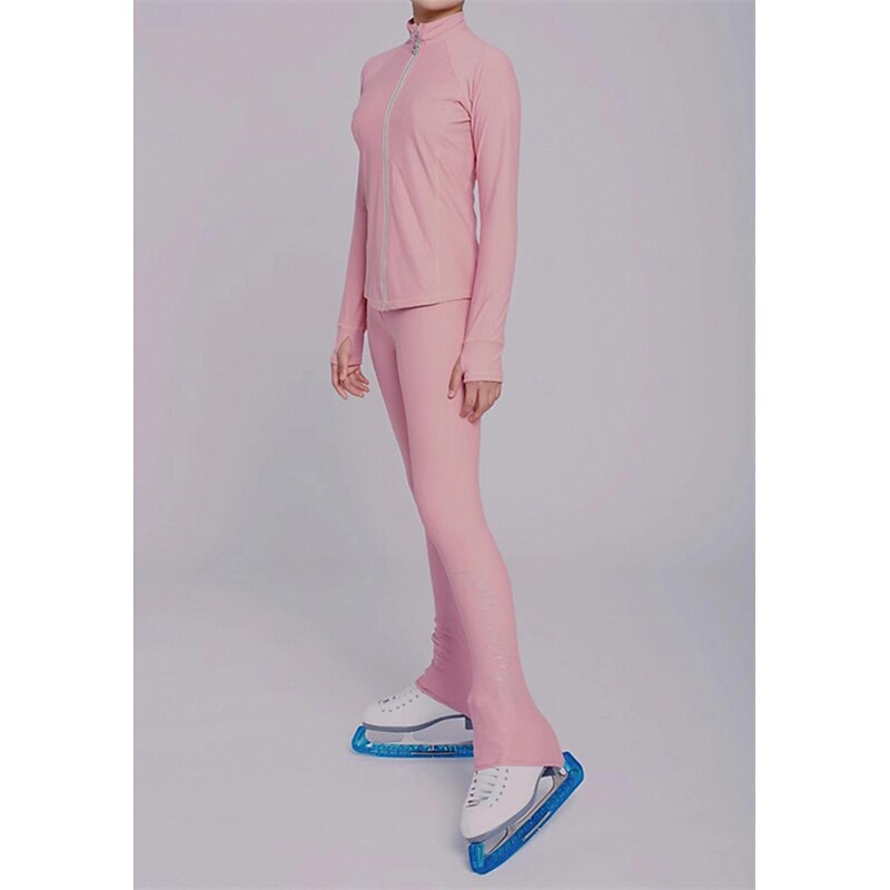 Figure Skating Fleece Jacket Figure Skating Pants Figure Skating Jacket with Pants Women's Girls' Ice Skating Jacket Tights Outfits Pink Purple Patchwork Thumbhole Spandex Stretchy Training Practice2