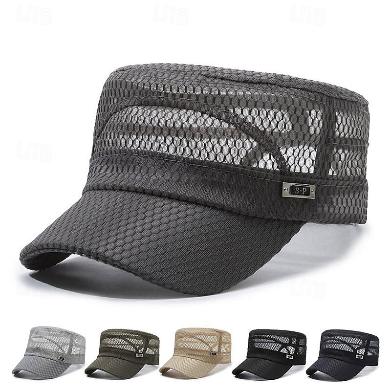 Men's Flat Cap Sun Hat Trucker Hat Black Navy Blue Polyester Mesh Fashion Casual Street Daily Solid Color Adjustable Breathable