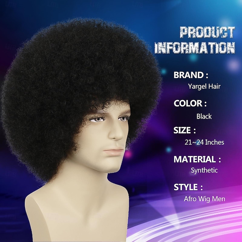 Mens Afro Wig for 70s Disco Rocker Party Black Afro Wig for Men and Women Unisex Adult Afro Wigs for Daily and Party Use (Black) Halloween Wigs4