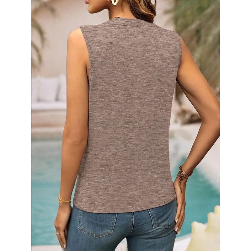 Women's Camisole Tank Top Sleeveless Draped V-Neck Taupe Textured Lightweight Elegant Summer Top Casual to Formal Versatile Wear2