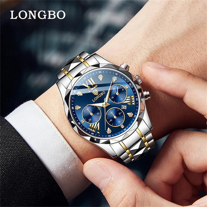 LONGBO Men Quartz Watch Fashion Business Wristwatch Luminous Calendar Waterproof Decoration Steel Watch2