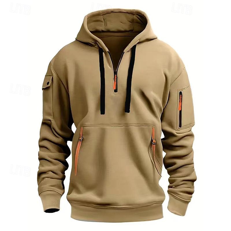 Men's Hoodie Quarter Zip Hoodie Tactical Black White Burgundy Navy Blue Royal Blue Hooded Plain Pocket Sports & Outdoor Daily Holiday Polyester Streetwear Cool Casual Spring &  Fall Clothing Apparel3