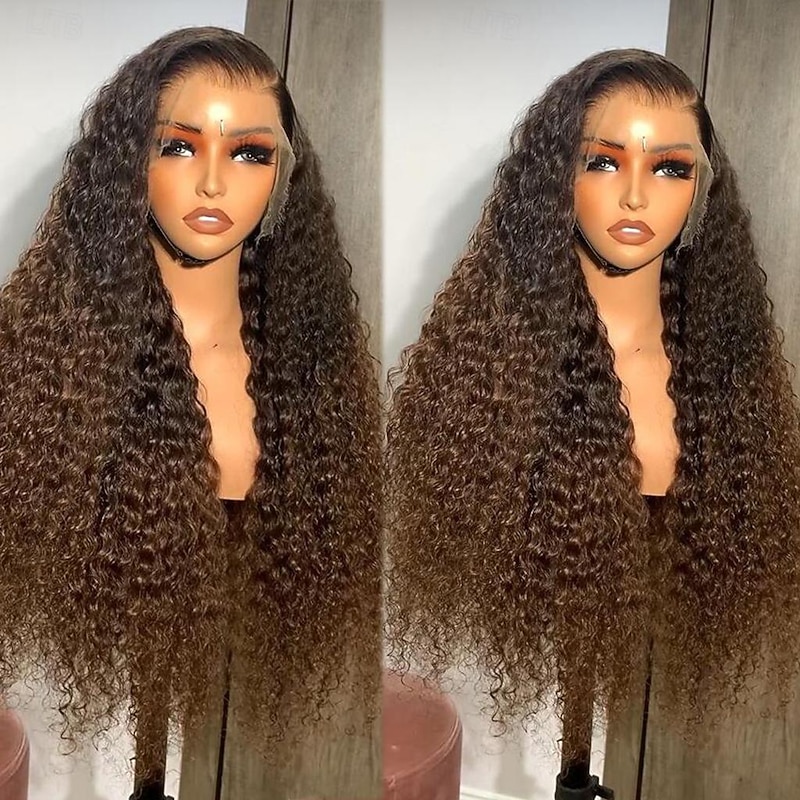 Unprocessed Virgin Hair 13x4 Lace Front Wig Free Part Brazilian Hair Curly Water Wave Multi-color Wig 130% 150% Density with Baby Hair Ombre Hair 100% Virgin Glueless Pre-Plucked For Women Long Human2