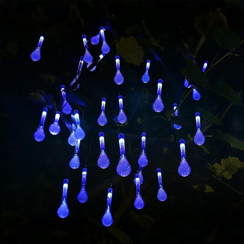6.5m 30LEDs Solar Water Drop String Lights Outdoor Waterproof Fairy String Light 8 Modes Lighting Holiday Wedding Garden Lawn Christmas Halloween Patio Decoration3