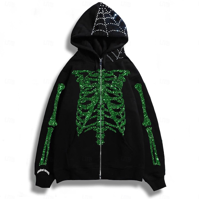 Halloween Skeleton Skull Hoodie Outerwear Zip-Up Hoodie Skull For Men's Women's Adults' Halloween Carnival 3D Print Party Casual Daily