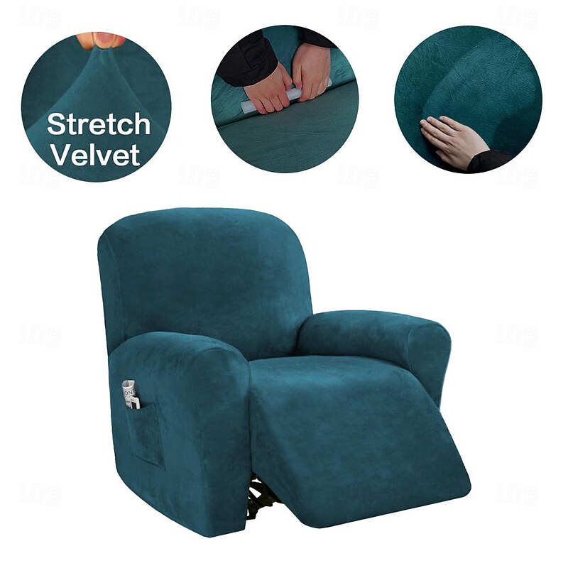 High elastic solid color all-wrapped silver fox velvet recliner cover Simple protective cover thickened super soft rocking chair cover recliner cover4