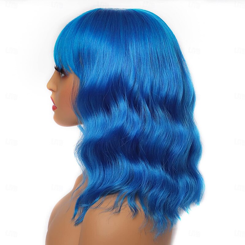 Wig Short Bob Wigs with Bangs for Women Loose Wavy Hair Shoulder Length Wig Synthetic Colorful Wigs Halloween Cosplay Party Wigs2