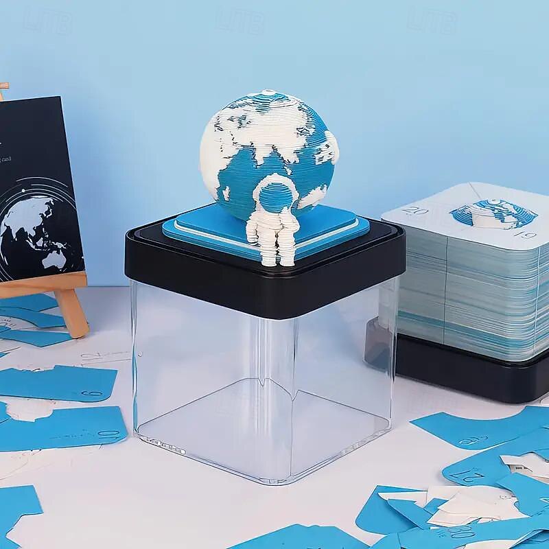 3D Art 2024  2025 Calendar Memo Pad - Creative Earth Paper Carving Sticky Note with Tear-off Calendars Everyday Planner English Language2