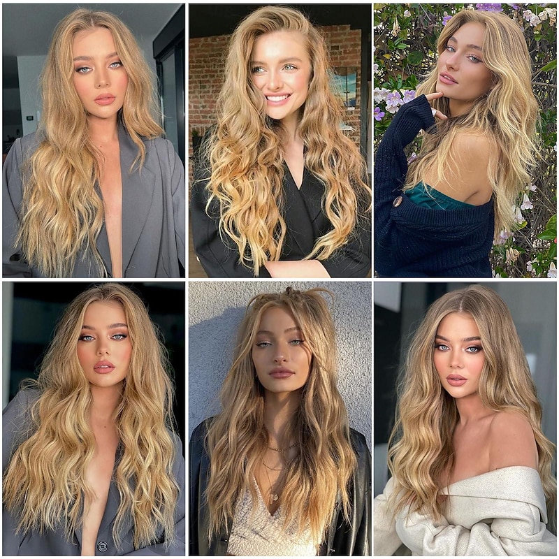 Mixed Blonde Long Wave Wig for Women -26inch Middle Part Long Curly Wig Heat Resistant Synthetic Hair Looking Natural, Fiber Wig for Daily Party Use Halloween Wigs3