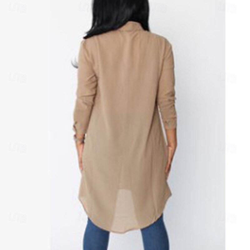 Women's Shirt Blouse Plain Casual Long Sleeve Shirt Collar Long Tops Daily Buttons Black Green Khaki Gray Spring & Summer4