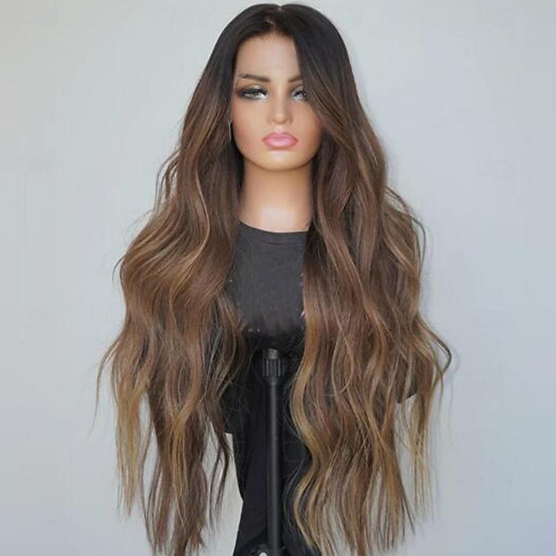Remy Human Hair 13x4 Lace Front Wig Free Part Brazilian Hair Wavy Brown Multi-color Wig 130% 150% Density Ombre Hair Highlighted / Balayage Hair 100% Virgin For Women Long Human Hair Lace Wig2